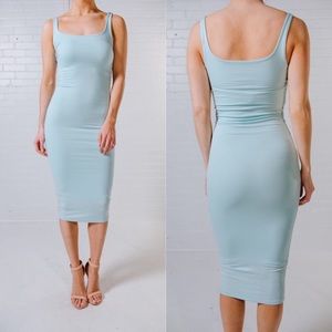 Bobbles & Lace powder blue bodycon midi dress, NWT